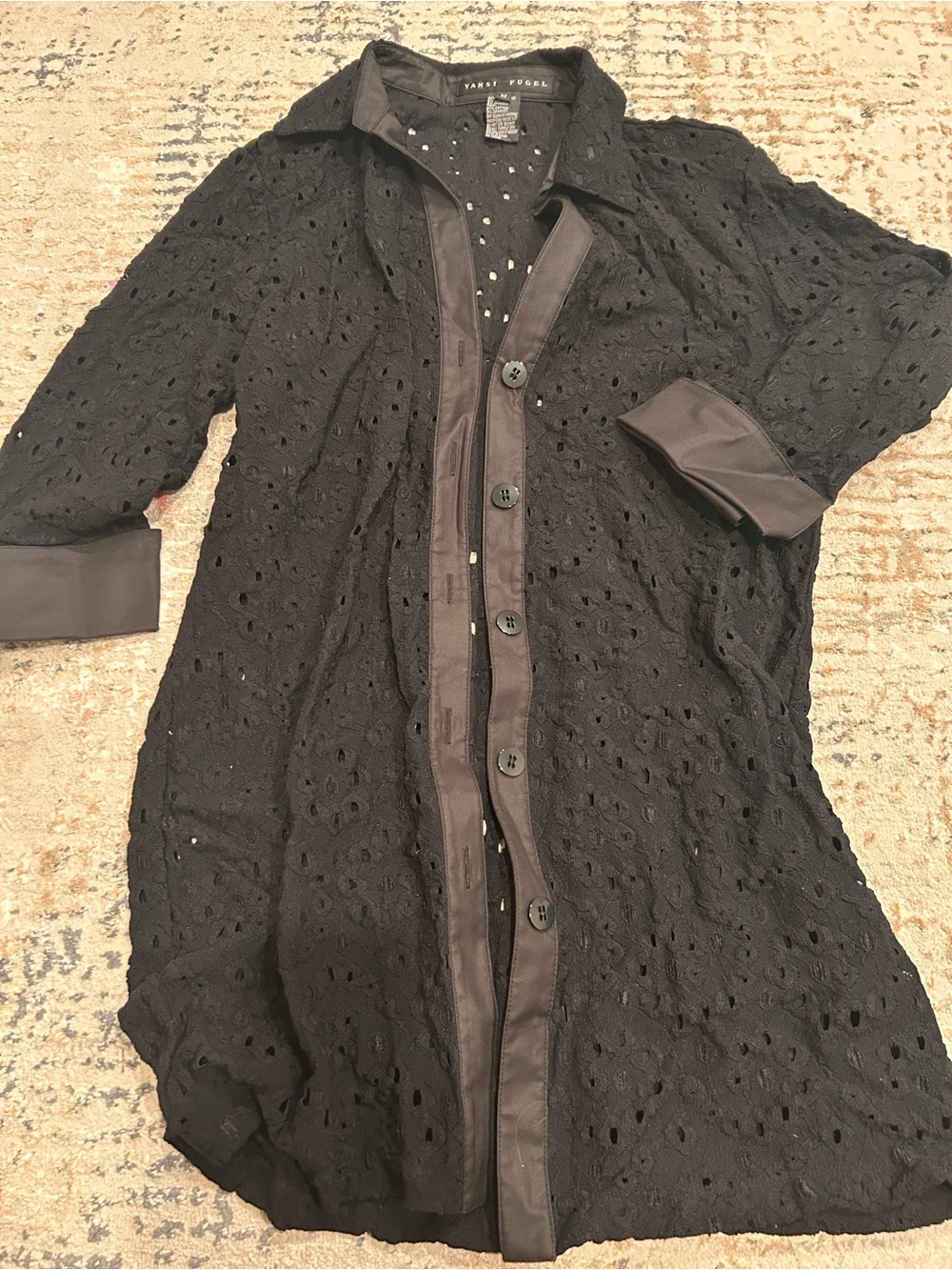 Yansi Fugel Black Eyelet Button Front Jacket